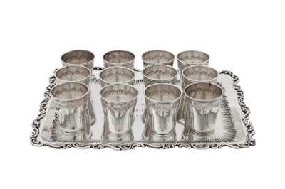 Lot 303 - An early 20th century French 950 standard silver liqueur set of tray, Paris dated 1902, by Martial Gauthier (active 1888-1902)