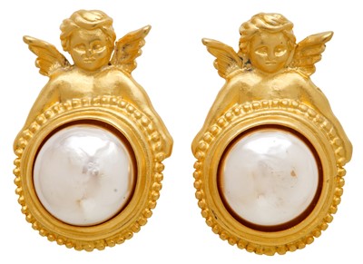 Lot 25 - Karl Lagerfeld Ivory Pearl Cherub Clip On Earrings