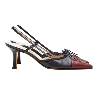 Lot 84 - Chanel Navy Two Tone Kitten Heel Slingback Pump - Size 35.5