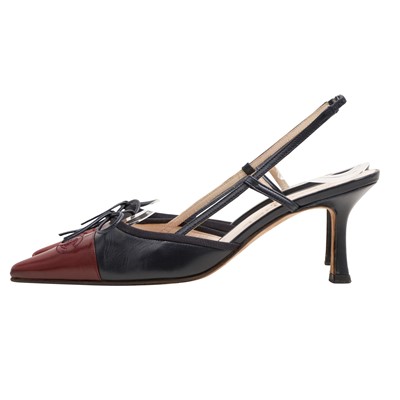 Lot 84 - Chanel Navy Two Tone Kitten Heel Slingback Pump - Size 35.5