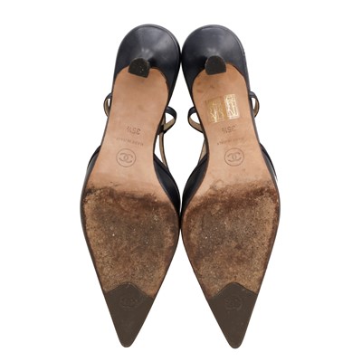 Lot 84 - Chanel Navy Two Tone Kitten Heel Slingback Pump - Size 35.5