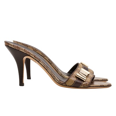 Lot 607 - Gucci Brown Supreme GG Heeled Mule - Size 35.5