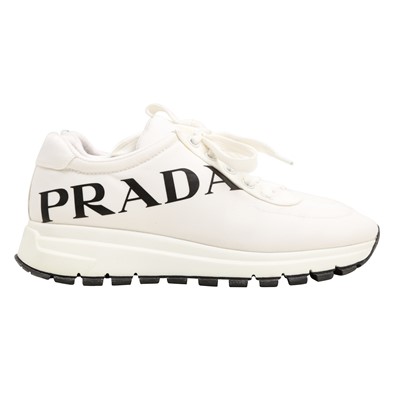 Lot 659 - Prada White Re Nylon Logo Sneaker - Size 36