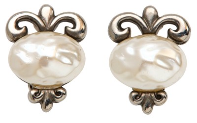 Lot 79 - Givenchy White Pearl Filigree Clip On Earrings