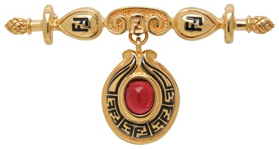 Lot 6 - Fendi Red FF Drop Bar Brooch