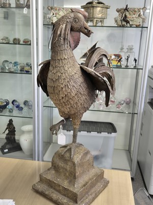 Lot 259 - FOLK ART - A TOLE FIGURE OF A ROOSTER