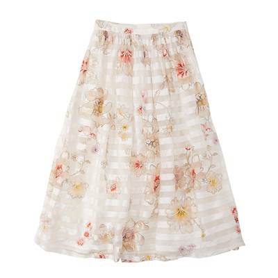 Lot 592 - Fendi White Silk Devore Floral Midi Skirt - Size 42