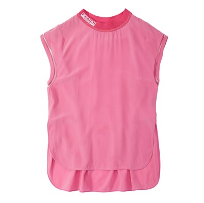 Lot 584 - Fendi Bubblegum Pink Silk Logo Top - Size 44