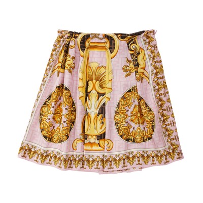 Lot 593 - Fendi x Versace Pink Silk Baroque Mini Skirt - Size 42