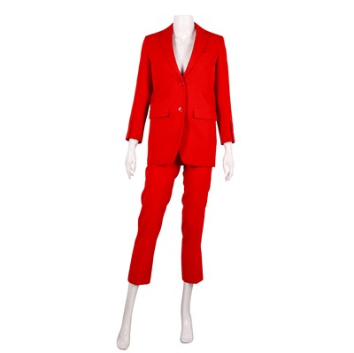 Lot 538 - Burberry Red Wool Cape Back Trouser Suit - Size 2