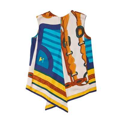Lot 76 - Hermes Multi Bridle Silk Sleeveless Top - Size 36
