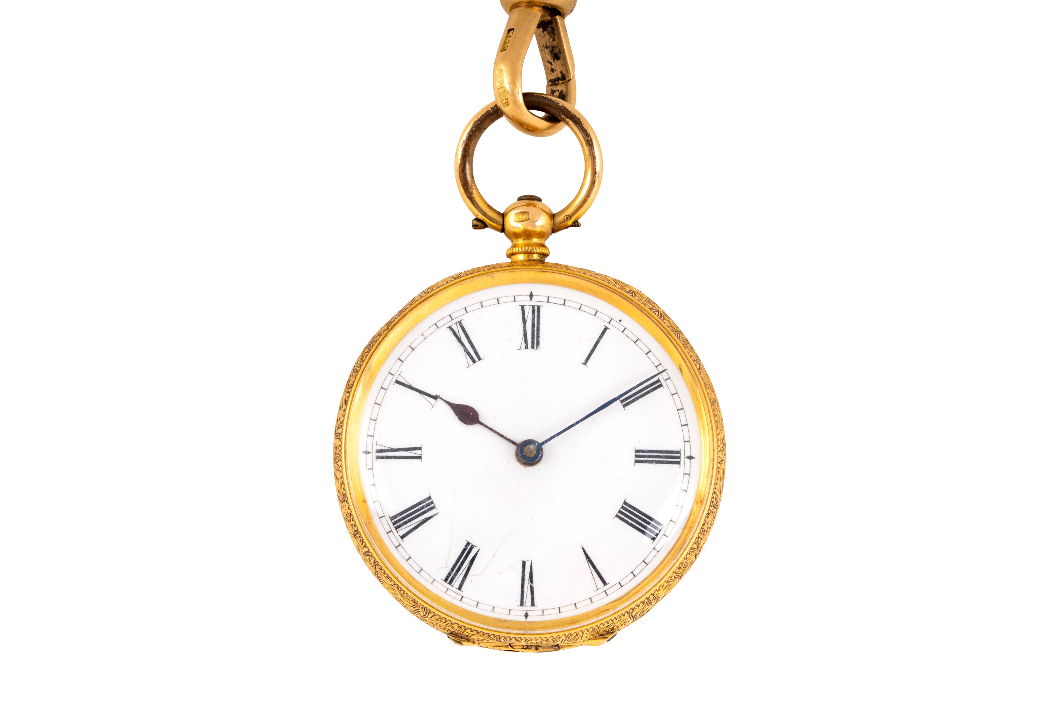Lot 308 - OPEN-FACED 14K GOLD FOB WATCH
