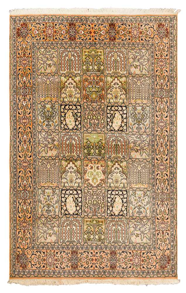 Lot 36 - A FINE SILK KASHMIR RUG, NORTH INDIA