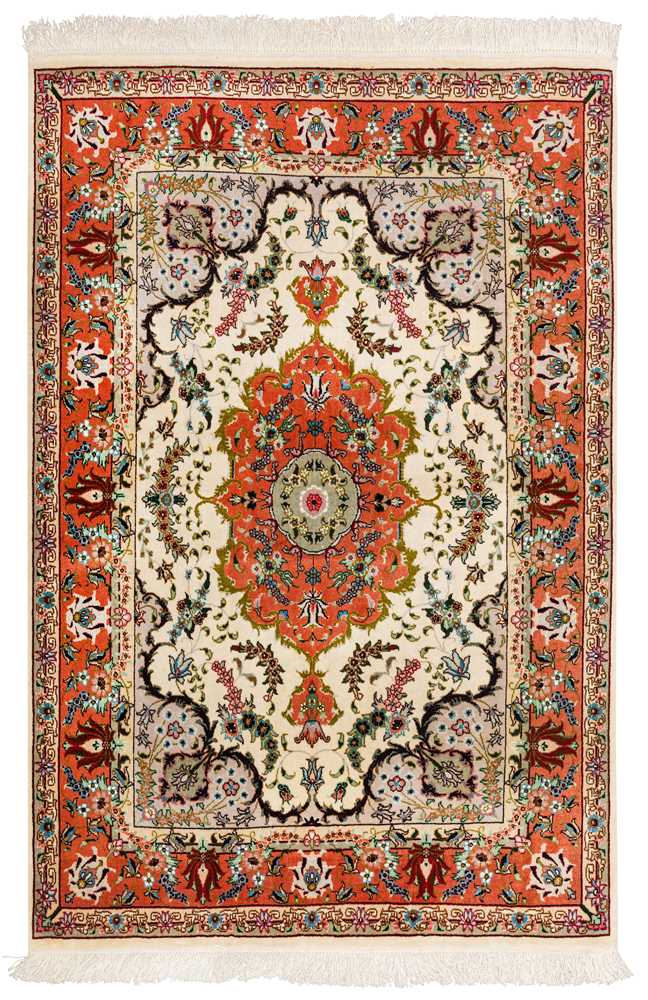Lot 15 - A VERY FINE PART SILK TABRIZ RUG, NORTH-WEST PERSIA