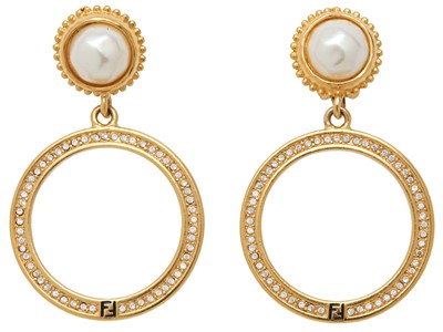 Lot 33 - Fendi Ivory Pearl FF Hoop Clip On Earrings