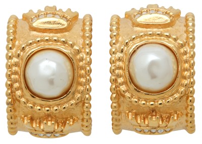 Lot 31 - Fendi Ivory Pearl FF Half Hoop Clip On Earrings