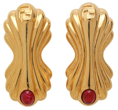 Lot 2 - Fendi Red FF Shell Pierced Earrings
