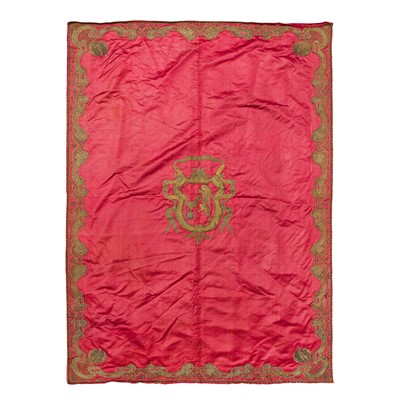 Lot 416 - A European embroidered armorial silk panel