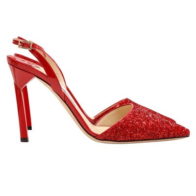 Lot 621 - Jimmy Choo Red Glitter Devleen Slingback Pump - Size 37,5