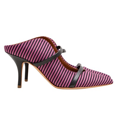 Lot 579 - Emanuel Ungaro Magenta Stripe Heeled Mule - Size 35