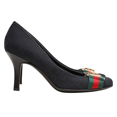 Lot 601 - Gucci Black GG Crest Heeled Pump - Size 35