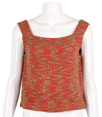 Lot 25 - Chanel Red Boucle Jacket and Top Set - Size 40