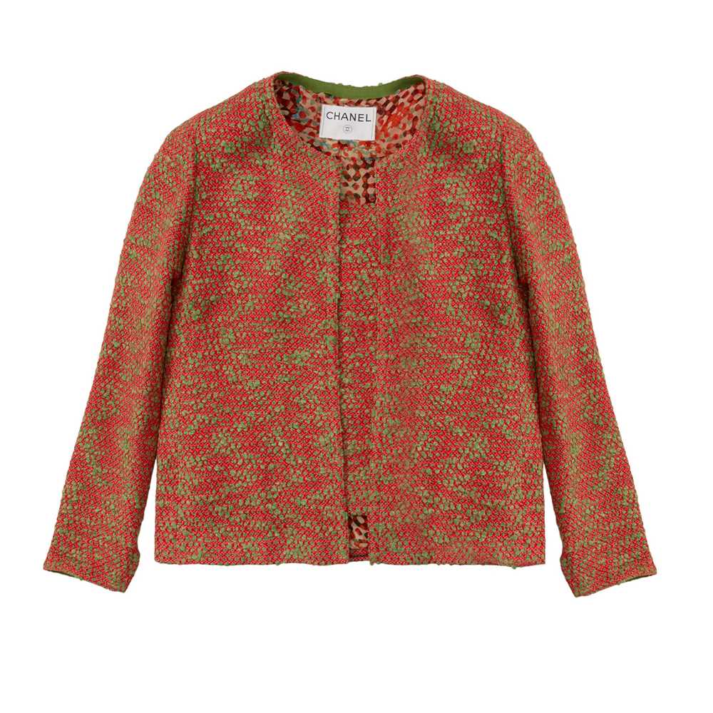 Lot 25 - Chanel Red Boucle Jacket and Top Set - Size 40