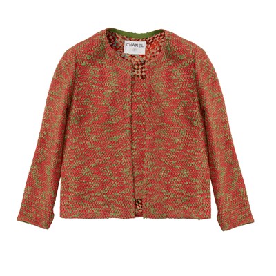 Lot 25 - Chanel Red Boucle Jacket and Top Set - Size 40