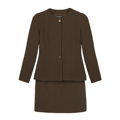 Lot 97 - Chanel Khaki Crepe CC Skirt Suit