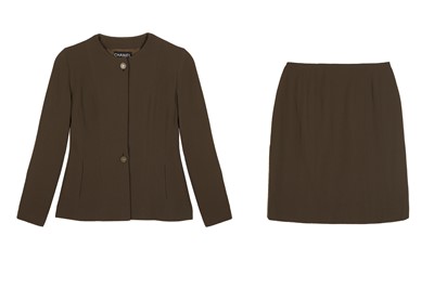 Lot 97 - Chanel Khaki Crepe CC Skirt Suit