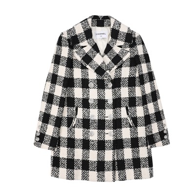 Lot 183 - Chanel Monochrome Lesage Tweed Check Coat - Size 38