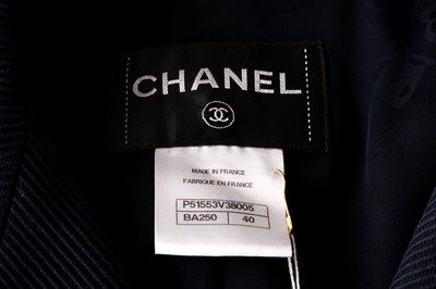 Lot 94 - Chanel Navy Cotton Ribbed Jacket - Size 40