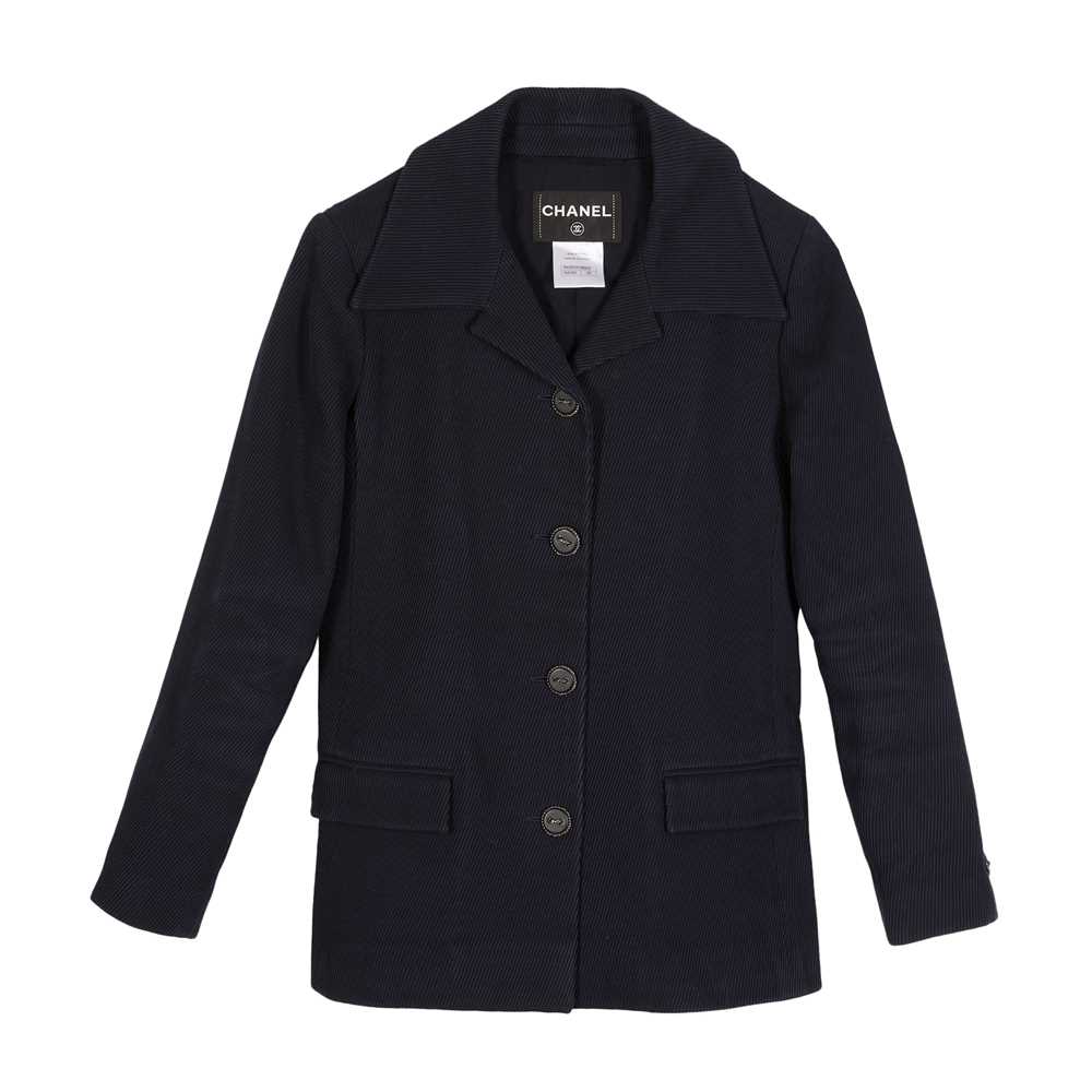 Lot 94 - Chanel Navy Cotton Ribbed Jacket - Size 40