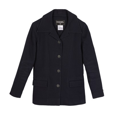 Lot 94 - Chanel Navy Cotton Ribbed Jacket - Size 40