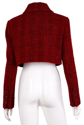 Lot 44 - Chanel Red Wool Boucle Cropped Jacket - Size 40