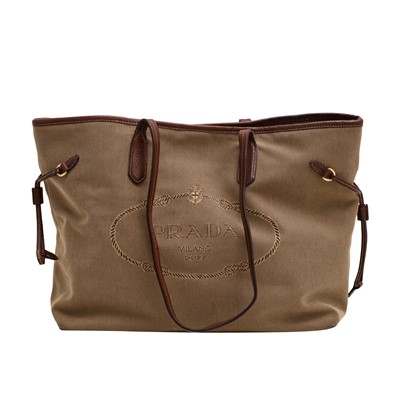 Lot 106 - Prada Brown Logo Canvas Shopper Tote