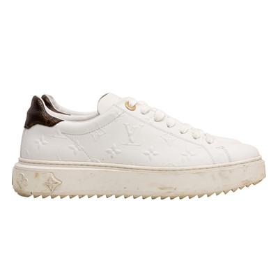 Lot 226 - Louis Vuitton White Monogram Time Out Sneaker - Size 38.5