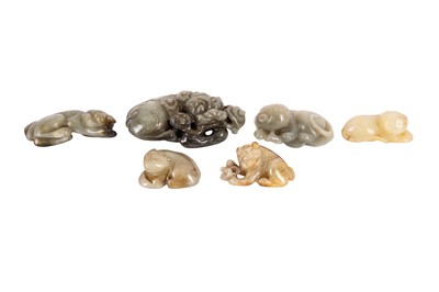 Lot 125 - A GROUP OF SIX CHINESE 'CAT' JADE CARVINGS