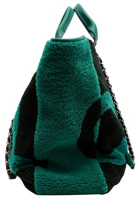 Lot 115 - Chanel Green Shearling Logo Maxi Shopping Tote