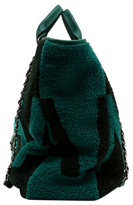 Lot 115 - Chanel Green Shearling Logo Maxi Shopping Tote