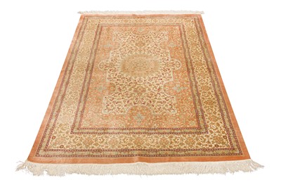 Lot 73 - AN EXTREMELY FINE SIGNED SILK QUM RUG, CENTRAL PERSIA