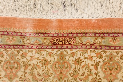 Lot 73 - AN EXTREMELY FINE SIGNED SILK QUM RUG, CENTRAL PERSIA