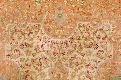 Lot 73 - AN EXTREMELY FINE SIGNED SILK QUM RUG, CENTRAL PERSIA