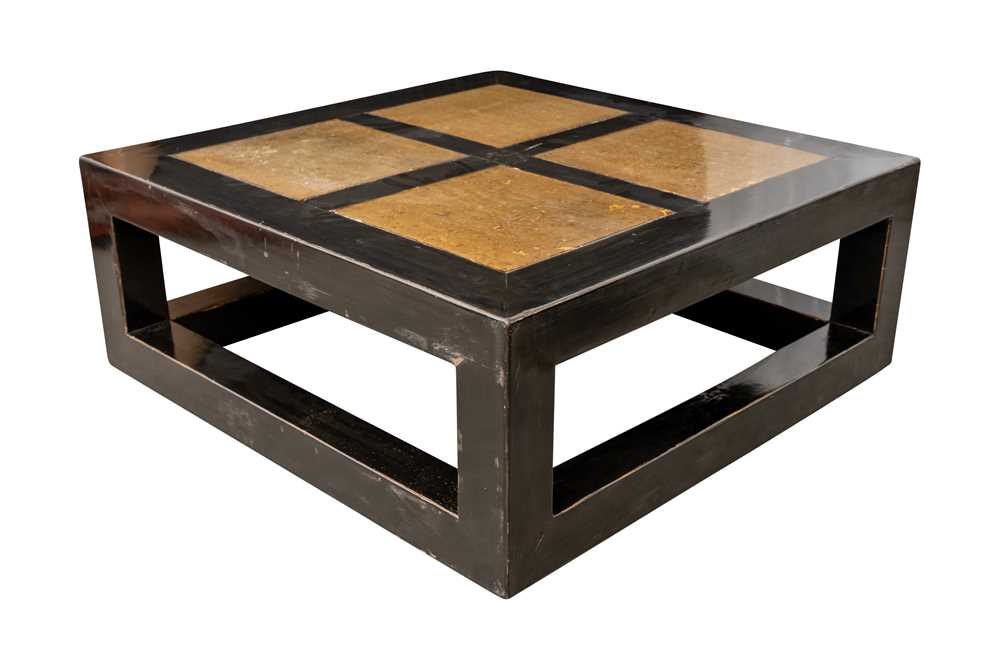 Lot 84 - A CHINESE BLACK LACQUER MARBLE-INSET TABLE,