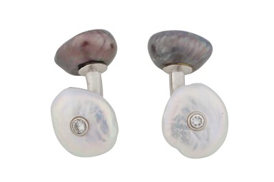 Lot 126 - A PAIR OF PEARL AND DIAMOND CUFFLINKS