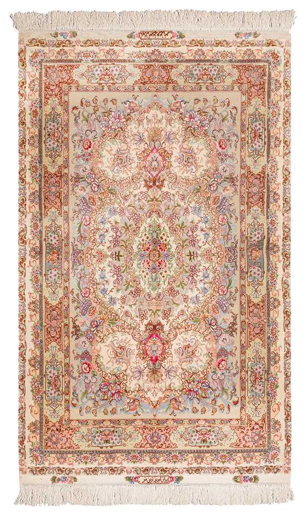 Lot 24 - A FINE PART SILK TABRIZ RUG, NORTH-WEST PERSIA