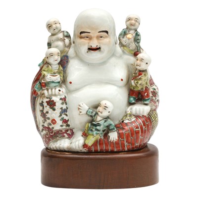 Lot 601 - A Chinese famille-rose figure of laughing Buddha, Republic period