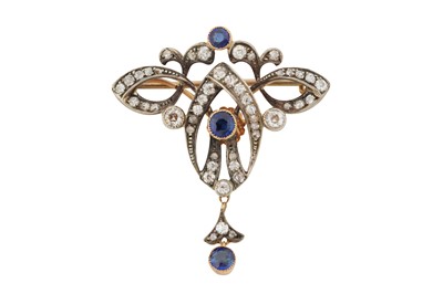 Lot 29 - A SAPPHIRE AND DIAMOND BROOCH