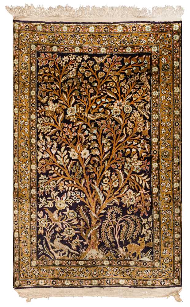 Lot 10 - A VERY FINE SILK QUM RUG, CENTRAL PERSIA