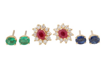 Lot 211 - A PAIR OF GEM-SET INTERCHANGEABLE EARRINGS